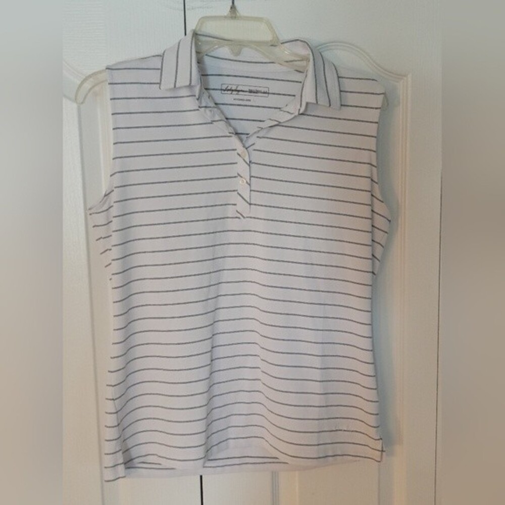 Lady Hagan Hydro Dri White Stripe Sleeveless Golf Top Size M